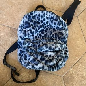 Brandy Melville blue leopard fuzzy mini backpack